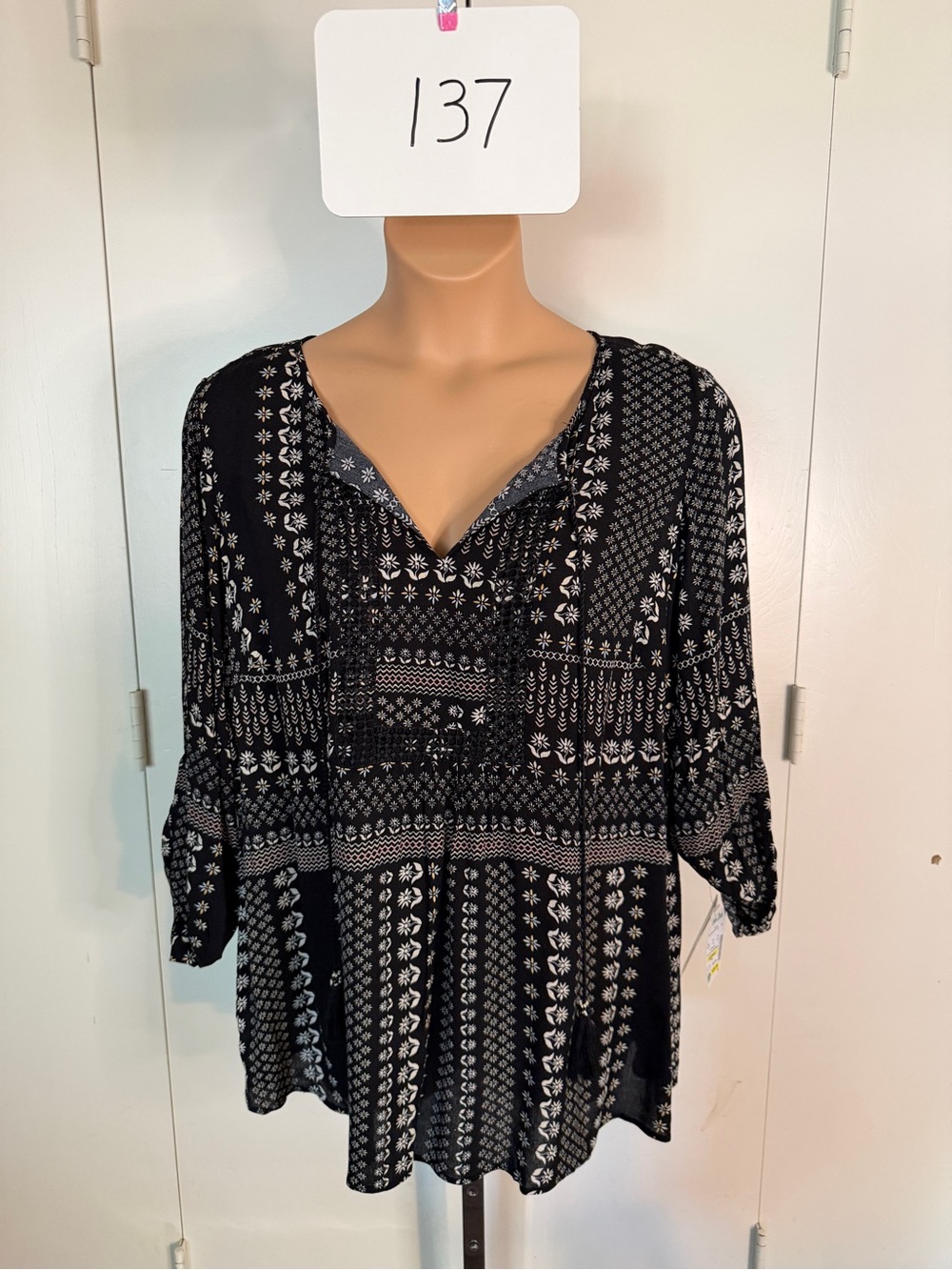 Zac & Rachel Black and White V-Neck Boho Tunic